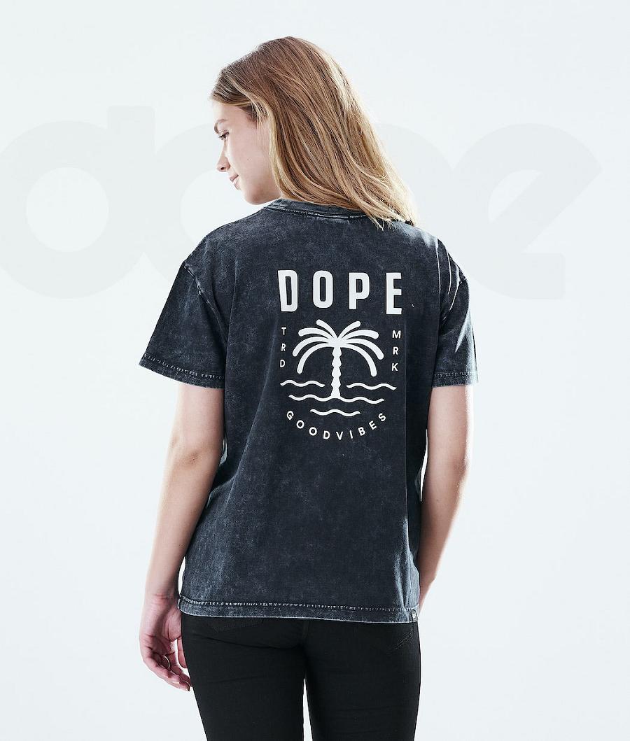 Dope Regular Palm Bleached T-shirts Damen Schwarz | CH1304UT