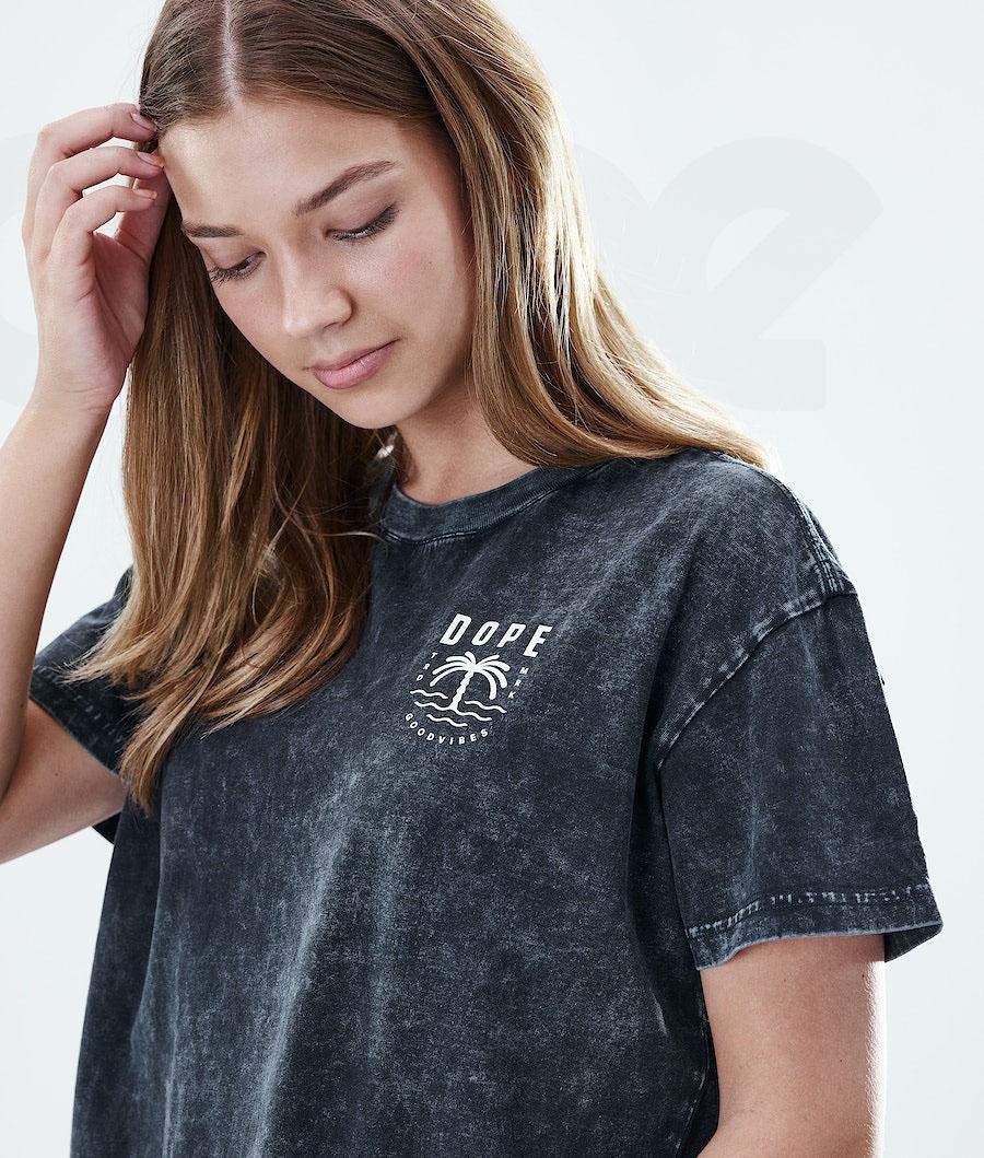 Dope Regular Palm Bleached T-shirts Damen Schwarz | CH1304UT